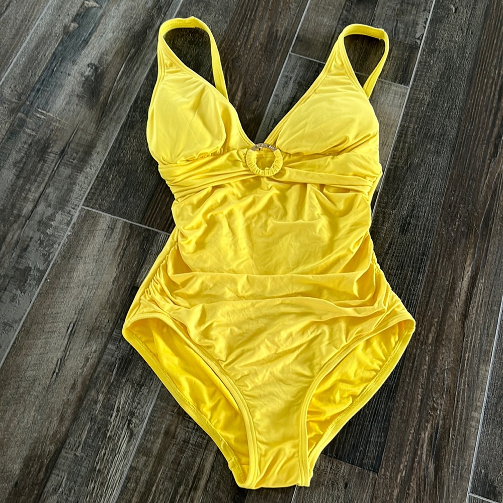 Michael Kors Gold Yellow One Piece Swimsuit Cruise Collection Size 6